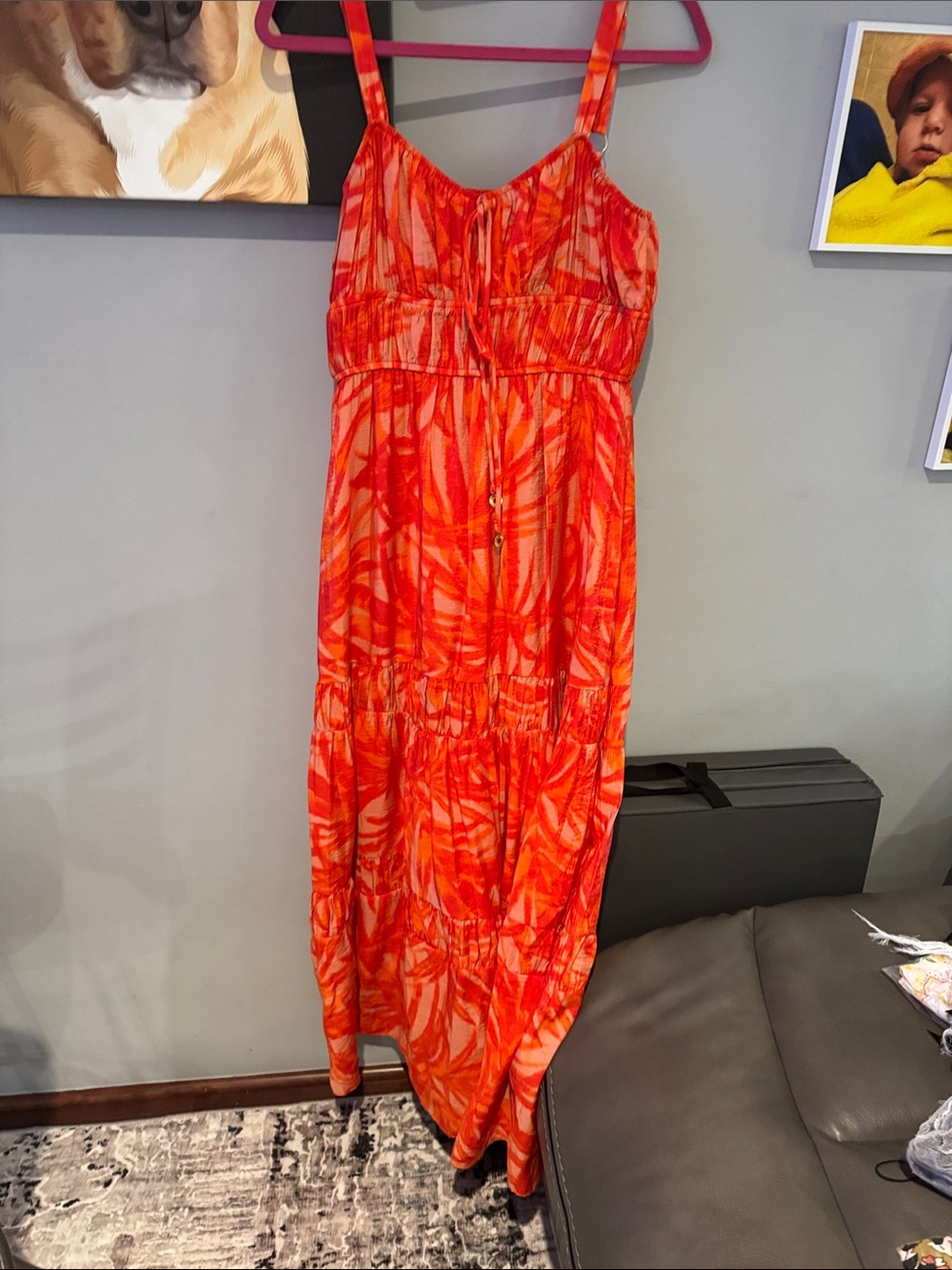 Taylor Orange-Red Printed Spaghetti Strap Maxi Dress Size 4
